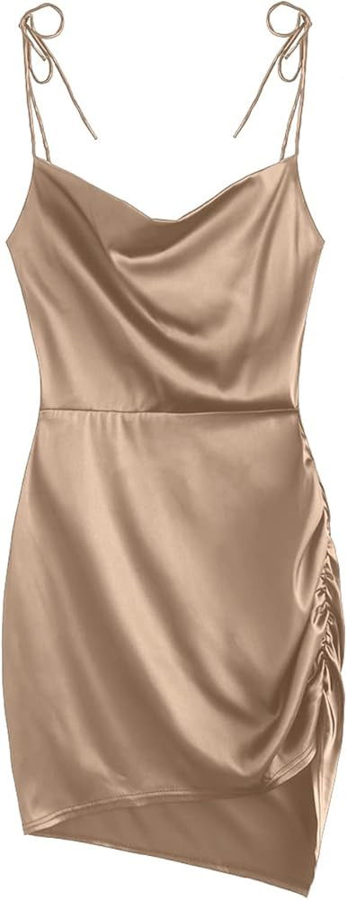 ZAFUL Women's Satin Sleeveless Spaghetti Strap Mini Dress Side Slit Cowl Neck Cocktail Party Dres... | Amazon (US)