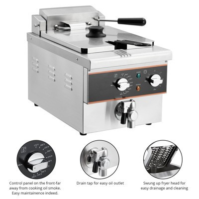 Electric Deep Fryer, 6 L Deep Fryer with Oil Drain, 30 Min Timer, Rotary Fryer Head, Stainless Steel Countertop Fryers for Home & Commercial Use | Target