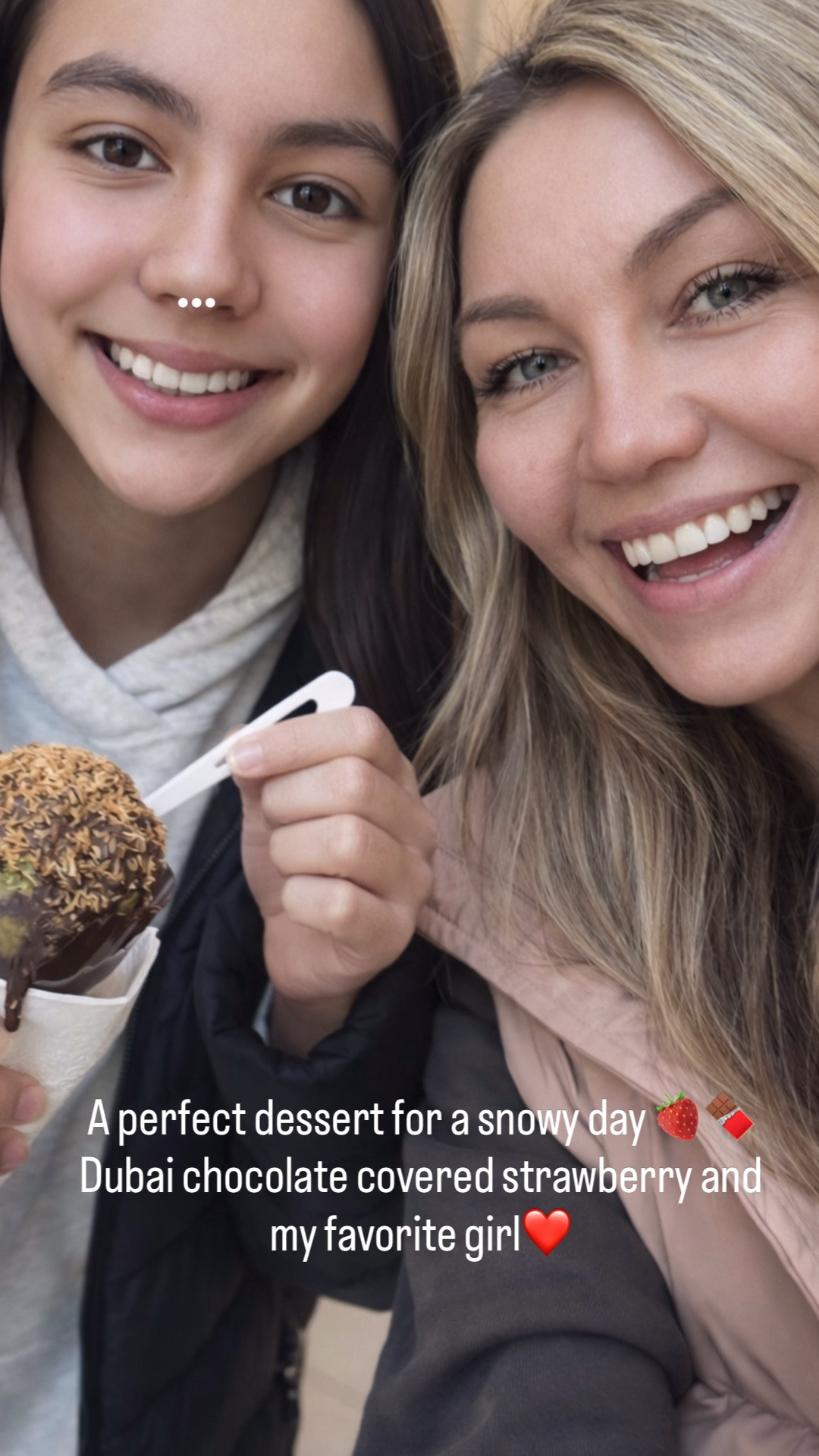 A perfect dessert for a snowy day 🍓🍫Dubai chocolate covered strawberry and my favorite girl❤️

#LTKstorytime #LTKValentine #LTKdayinmylife