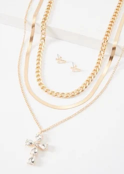 4-Pack Rhinestone Cross Necklace And Earring Set | rue21