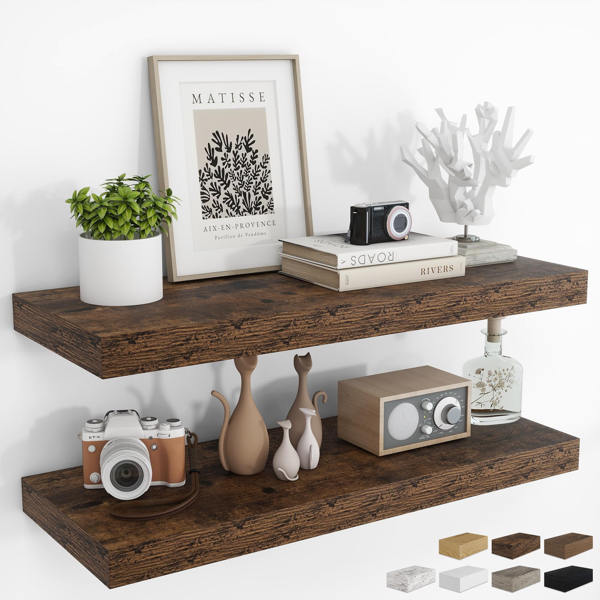 36Inch Floating Shelves for Wall 2 Pack Shelves for Bedroom|Kitchen|Bathroom Wall Mounted Rustic ... | Amazon (US)