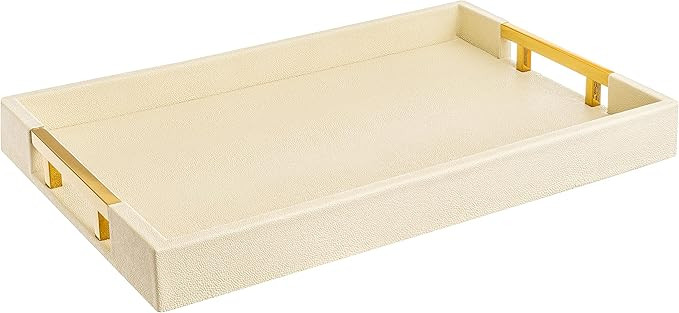 Modern Elegant 18”x12” Rectangle Cream Rectangle Shagreen Faux Leather Decorative Tray Ottoma... | Amazon (US)