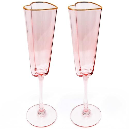 Gift Boutique Set of 2 Heart Shaped Champagne Flutes Pink Toasting Glasses Wedding Toasting Glasses for Bridal Shower Gifts Birthday Anniversary Valentine's Day | Amazon (US)