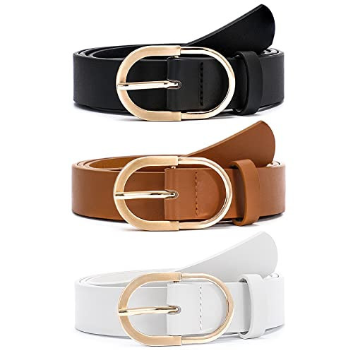 VONMELLI 3 Pack Women's Belts for Jeans Pants Fashion Gold Buckle Ladies Dress Belt Black Brown White Medium | Amazon (US)