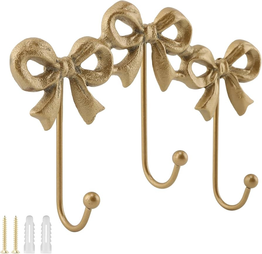 Bow Wall Hook, Wall Mounted Bow Coat Hooks, Decorative Iron Hook, Multifunctional Coat Hanger for... | Amazon (US)
