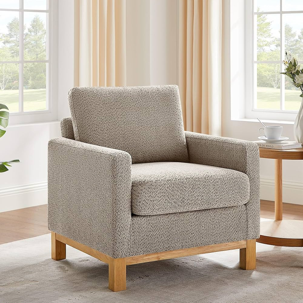 Large Accent Chair, Modern Reading Chair, Bedroom Single Sofa Chair with Wood Legs, Upholstered C... | Amazon (US)