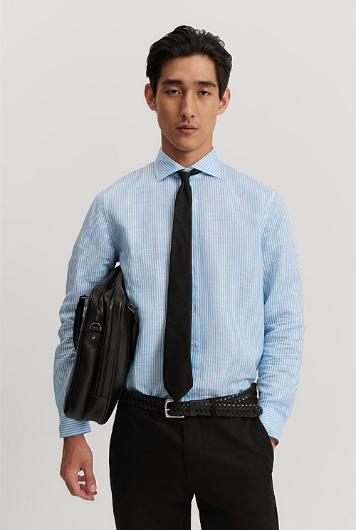 Tailored Fit Cotton Linen Stripe Shirt | Country Road