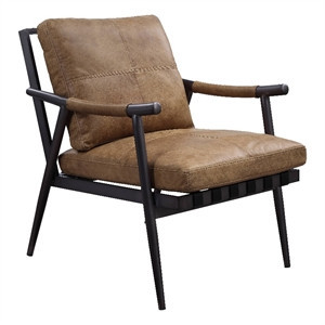 ACME Anzan Padded Cushion Accent Chair in Berham Chestnut Leather | Homesquare