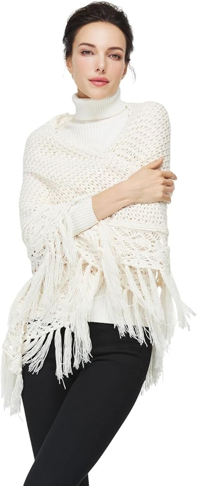 Women Versatile Knit Shawls and Wraps for Evening Dresses Elegant Triangle Fringed Scarf Cover Up | Amazon (US)