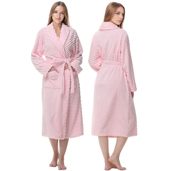 Enwphrey Pink Women Robe Soft Cozy Warm Bathrobe Ladies Long Fleece Plush Comfy Spa Housecoat Lig... | Walmart (US)