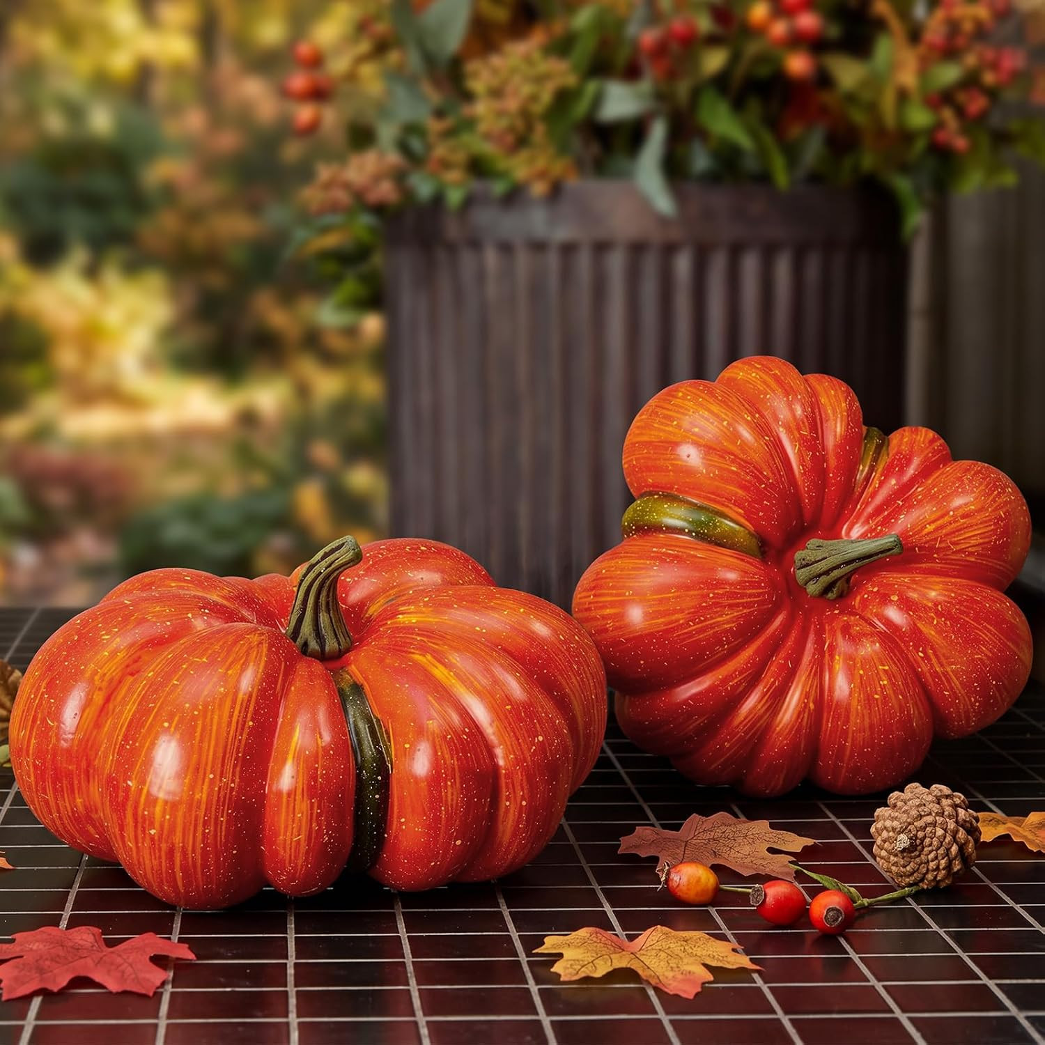 Liliful 2 Pcs 12 Inch Fall Large Artificial Pumpkin Crafts, Orange | Amazon (US)
