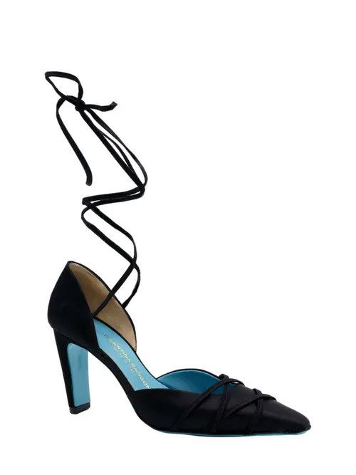 Valentina Rangoni Febe Ankle Wrap D'Orsay Pumps in Black Raso at Nordstrom, Size 8.5 | Nordstrom