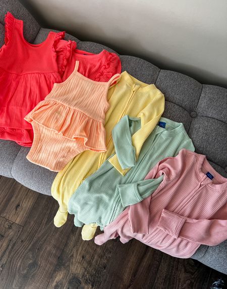 Excellent haul for baby Mackenzie at Old Navy recently!! Also got a clearance ruffle sleeve top for big sis to match in that gorgeous electric coral color on the left. We loved their rib knit sleepers with Alexis and wanted to buy a few more for baby number two. Lots of marks downs and clearance to be shopped!

#LTKbaby #LTKsalealert #LTKkids