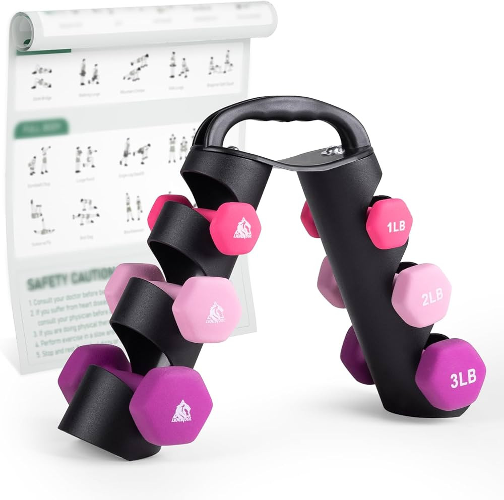 LIONSCOOL Set of 2 Neoprene Coated Dumbbell Hand Weights, Anti-Slip and Anti-Roll Hex Dumbbells i... | Amazon (US)