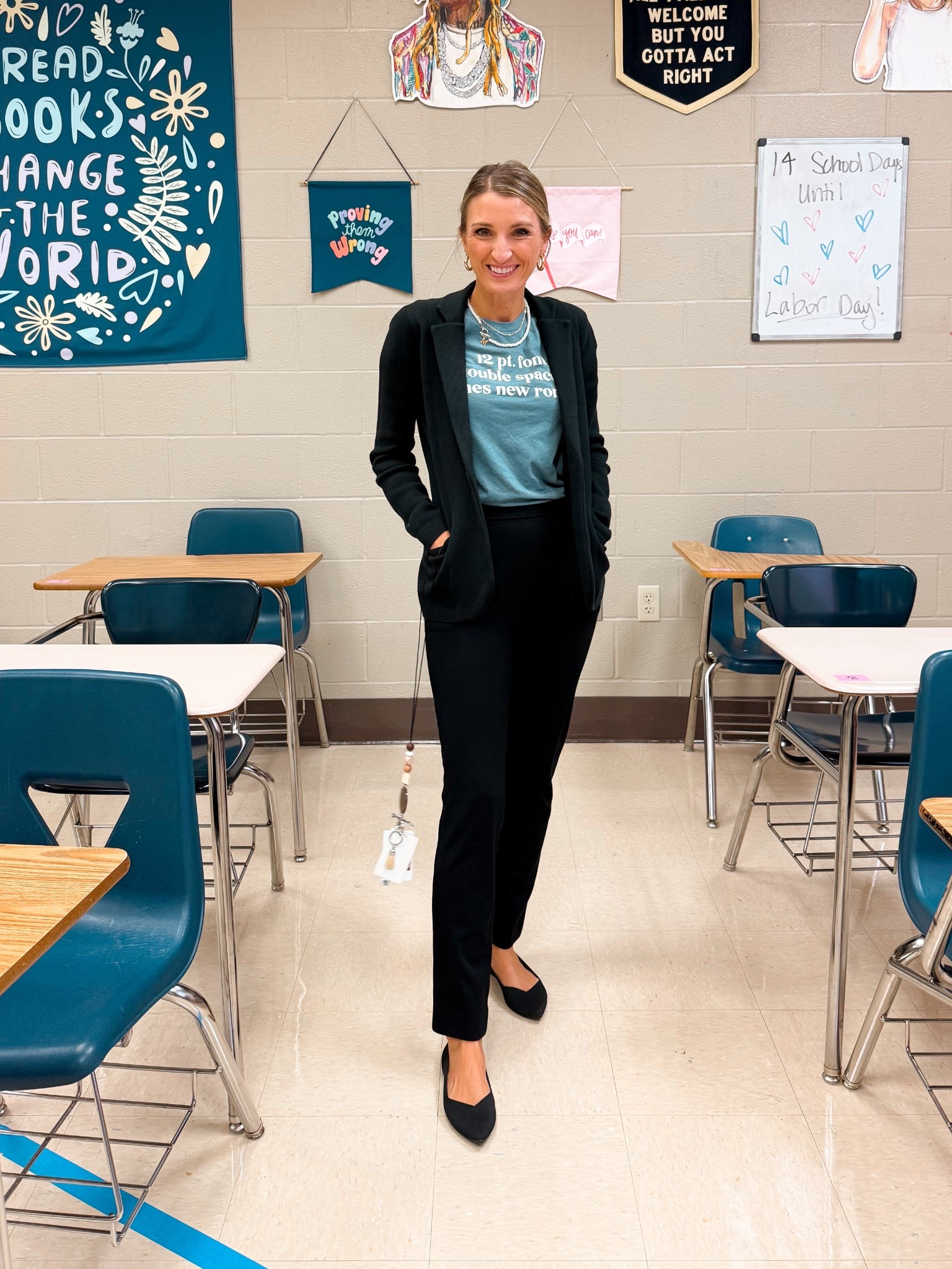 A little MLA tee for an English teacher win! They all said they liked how “professional” I looked today. Guys- it’s a sweater blazer. lol 

#LTKWorkwear #LTKShoeCrush #LTKFindsUnder100