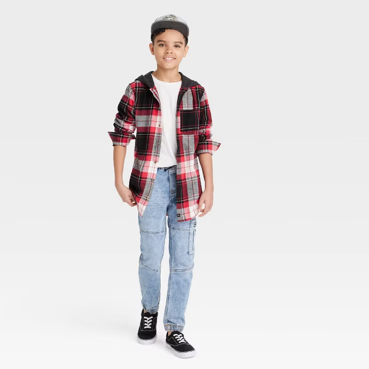Boys' Flannel Hooded Long Sleeve Button-Down Shirt - art class™ | Target
