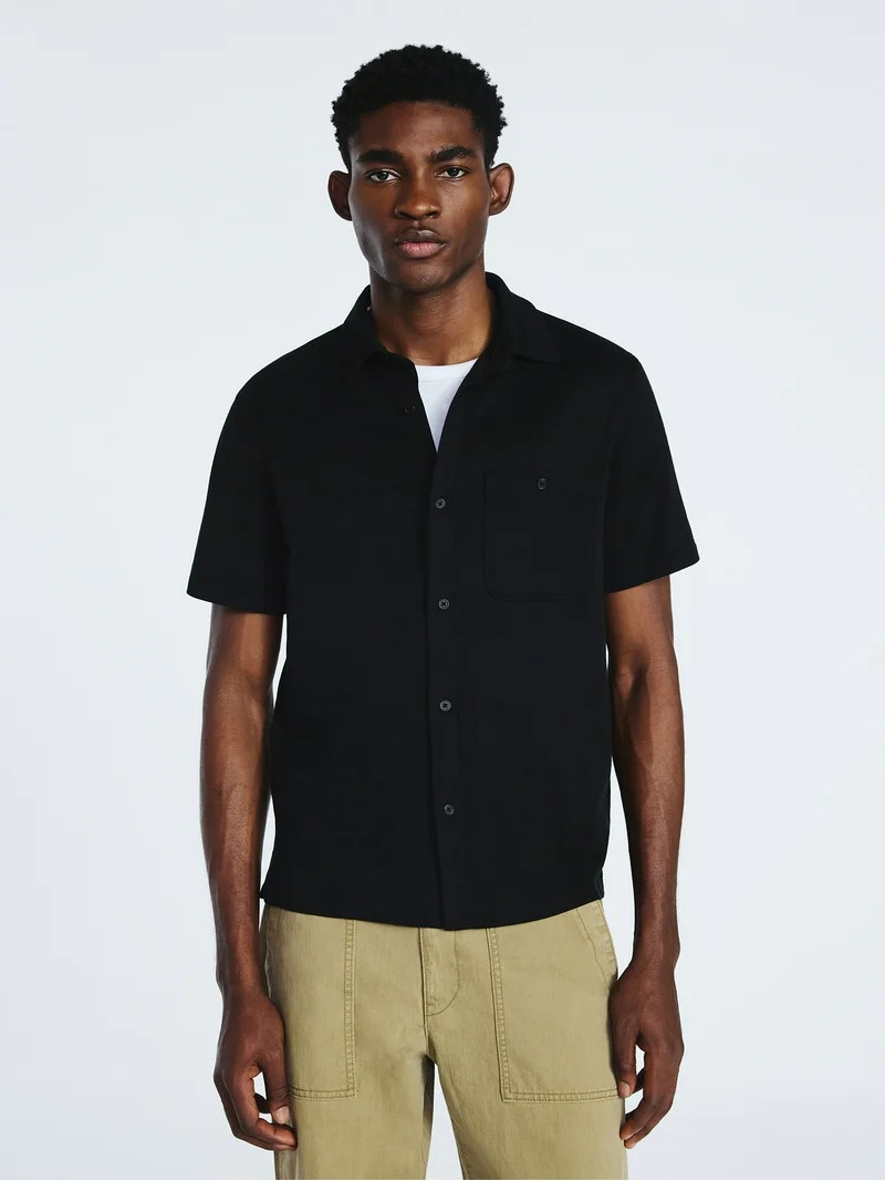 Free Assembly Men's Cotton Button Front Polo Shirt with Short Sleeves, Sizes S-3XL | Walmart (US)