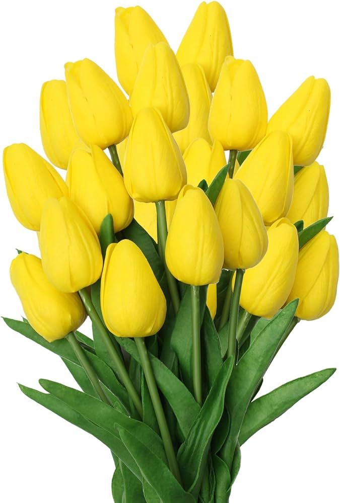 20 Pcs Yellow Tulips Artificial Flowers Real Touch Fake Tulips Fake Flowers for Decoration 13.5" ... | Amazon (US)