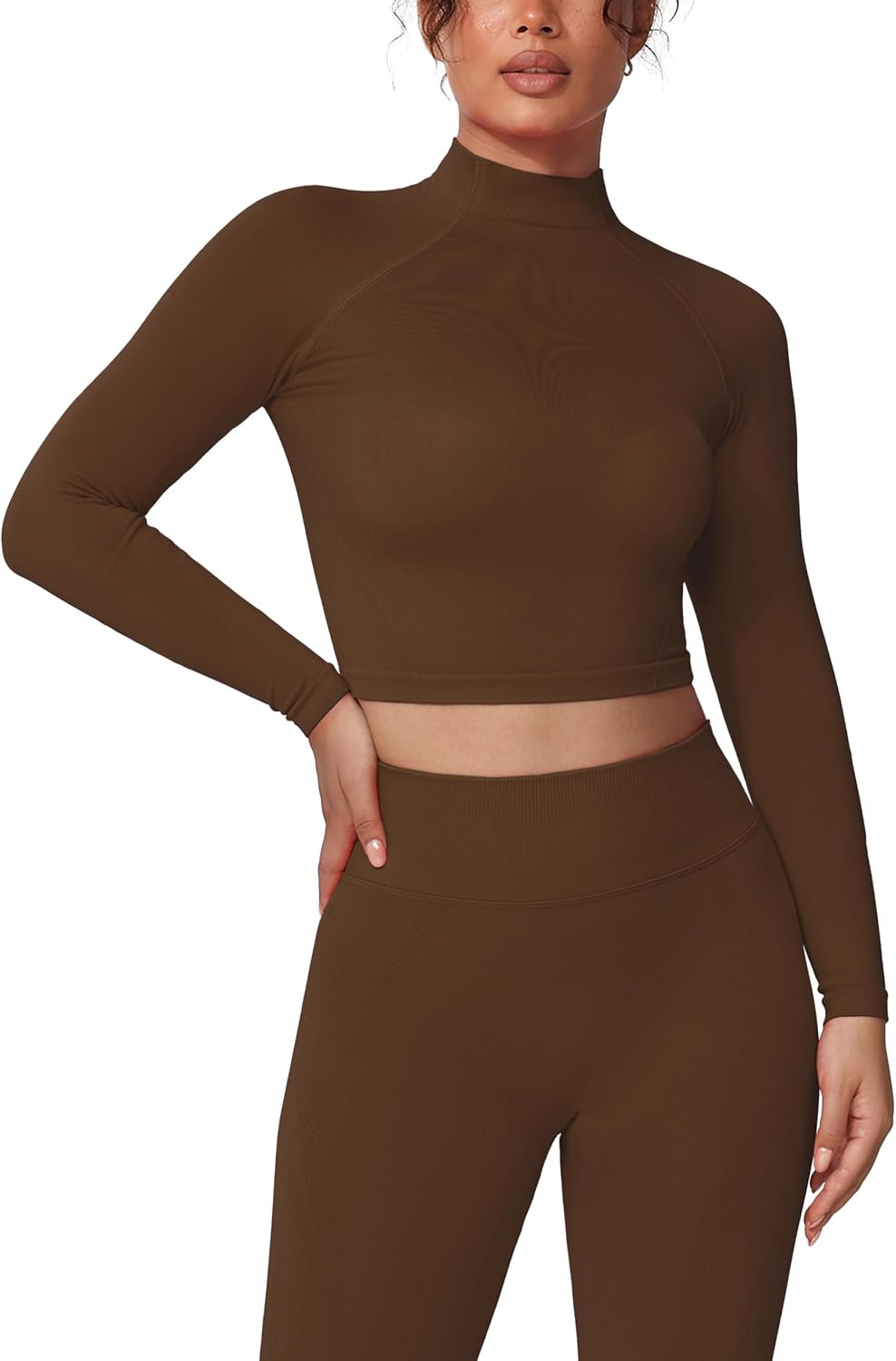 SUUKSESS Women 2 Piece Workout Sets Mock Neck Crop Top Seamless Leggings | Amazon (US)