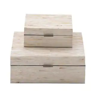 Litton Lane MDF Multiple Decorative Boxes with Off-White and Tan Rectangular Mother of Pearl Tile... | The Home Depot