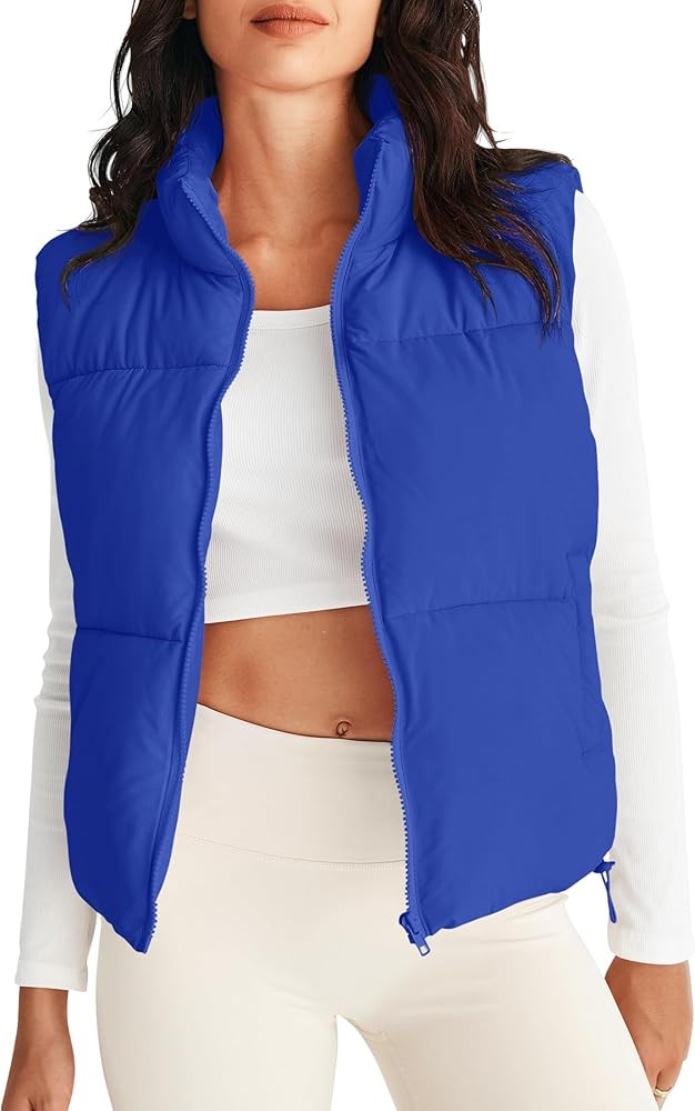MEROKEETY Womens Puffer Vest Stand Collar Zip Up Sleeveless Padded Gilet Coat with Pockets | Amazon (US)