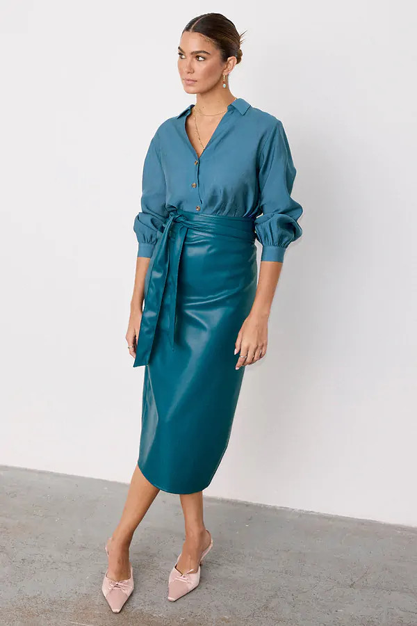 Teal Vegan Leather Jaspre Skirt | Never Fully Dressed US