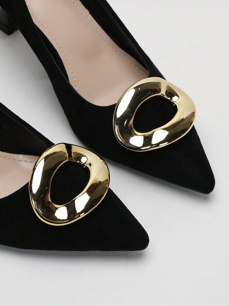 1pair Asymmetric Round Flat Shoe Clips Accessory For High Heels With Detachable DIY Simple Minima... | SHEIN