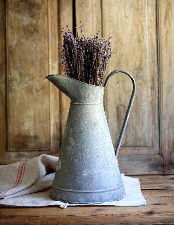 Antique Pitcher Large French Rustic Metal Galvanized Zinc Jug - Etsy | Etsy (US)