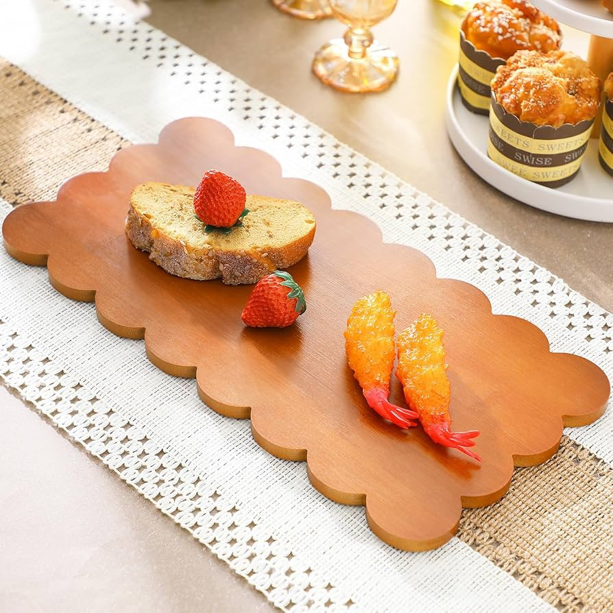 Scalloped Tray Scalloped Edge Serving Board Wooden Vanity Charcuterie Decorative Tray for Kitchen... | Amazon (US)