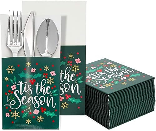Christmas Utensil Holder Pockets for Holiday Dinner Parties (3.7 x 7.5 In, 36 Pack) | Amazon (US)