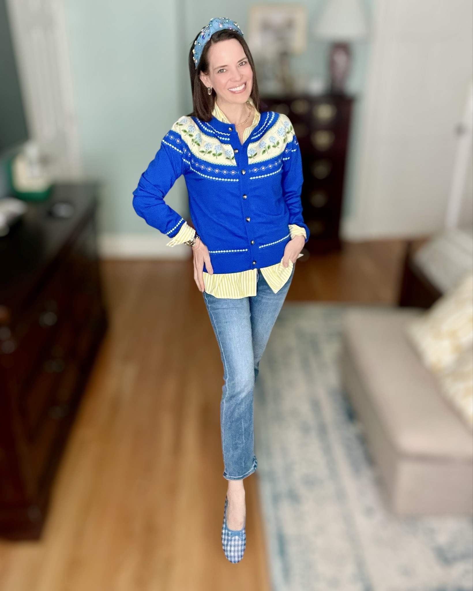 Preppy Blue Cardigan Outfit with Colorful Accessories


A classic preppy look with a fun, colorful twist 💙✨ This embroidered blue cardigan is layered over a striped button-down for that timeless polished feel, paired with my favorite ankle-length denim for everyday wear. I finished the outfit with gingham ballet flats, a jeweled headband, and bright statement accessories that add the perfect pop of color 🎀💎 Such an easy outfit for errands, lunch dates, school events, or anytime you want to look put together but still comfortable.

Preppy outfit inspiration, spring cardigan outfit, colorful accessories, blue outfit ideas, casual chic style, classic preppy fashion, everyday denim look, ballet flats outfit, headband style, layered spring outfit, women’s casual fashion, Amazon fashion finds, affordable accessories, Mother Denim outfit inspiration 💙🌸✨

#LTKSeasonal #LTKPetite #LTKOver40