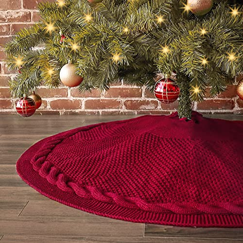 LimBridge Christmas Tree Skirt, 48 inches Cable Knit Knitted Thick Rustic Xmas Holiday Decoration... | Amazon (US)