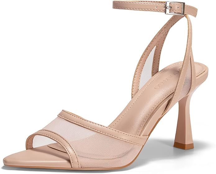 Coutgo Womens Kitten Heels Sandals Pointed Open Toe Ankle Buckle Strap Summer Dress Shoes | Amazon (US)
