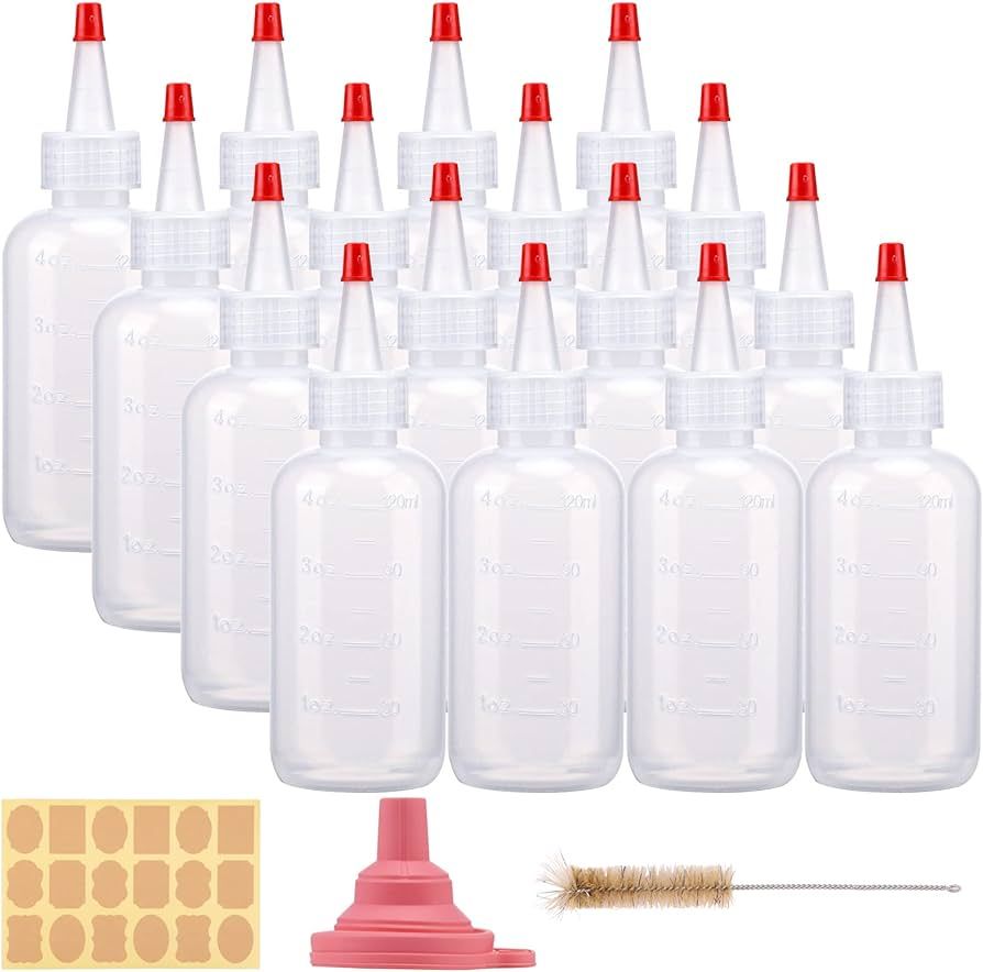 CUCUMI 16pcs 4oz Plastic Squeeze Bottles, with Red Tip Caps and Measurement, with Extra 1 Funnel,... | Amazon (US)