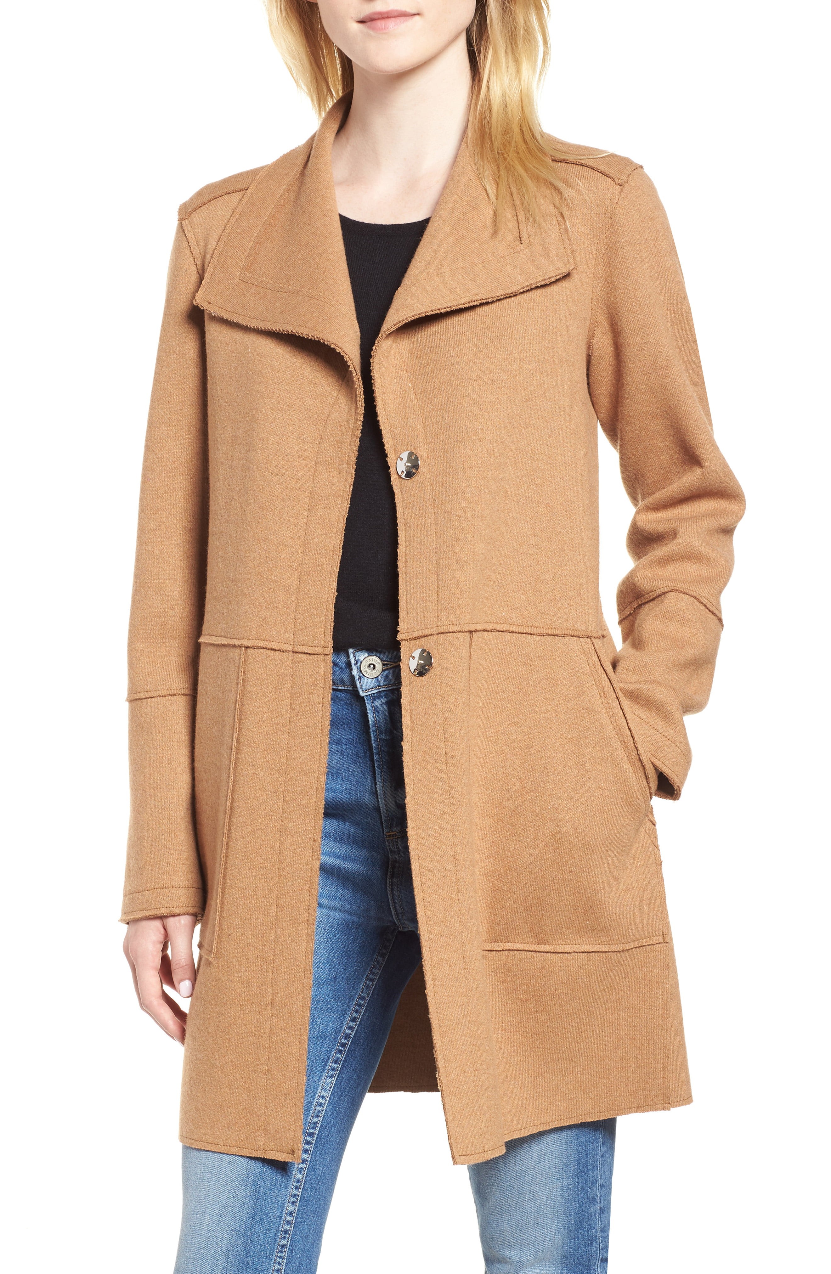 Kenneth Cole New York Envelope Collar Wool Blend Knit Coat (Regular & Petite) | Nordstrom