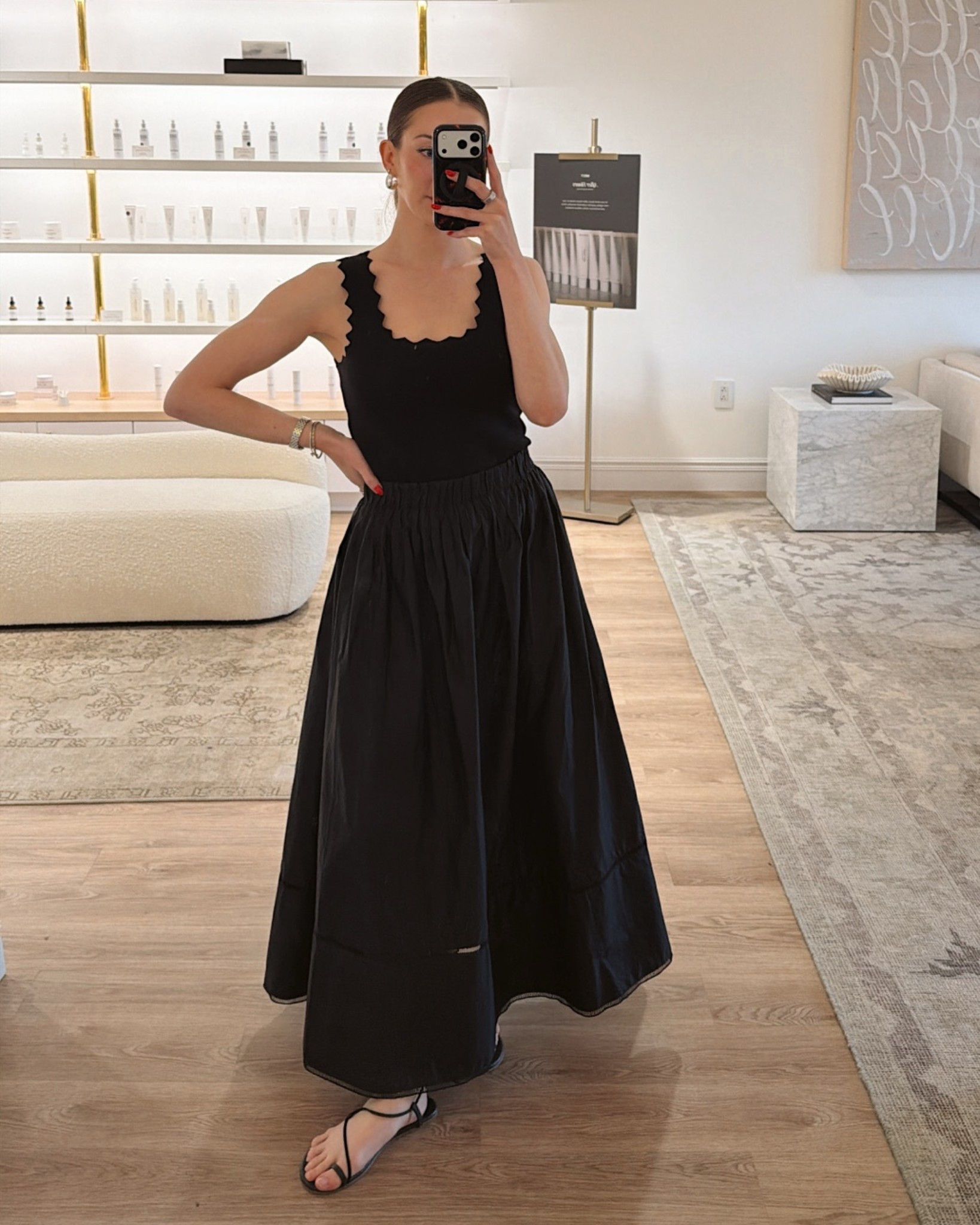 Work ootd 
Black tank top - small 
Black maxi skirt - small 
Tkees sandals - true to size

#LTKdayinmylife #LTKWorkwear #LTKootd