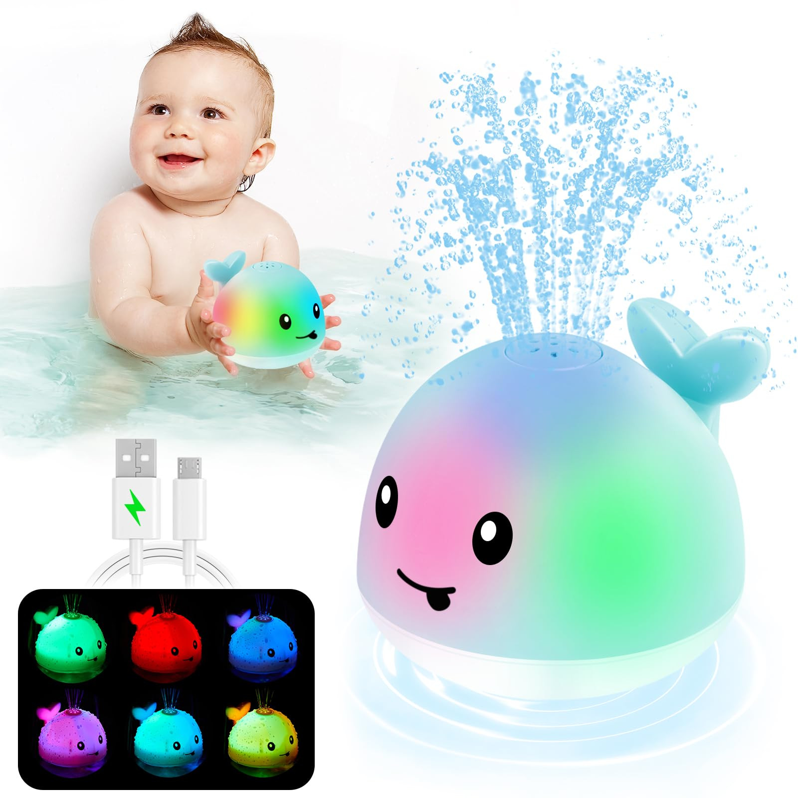 Baby Boy Bath Toys, Toddler Bath Toys for Kids Ages 1-3, Light Up Whale Bath Toy Sprinkler, Pool ... | Amazon (US)