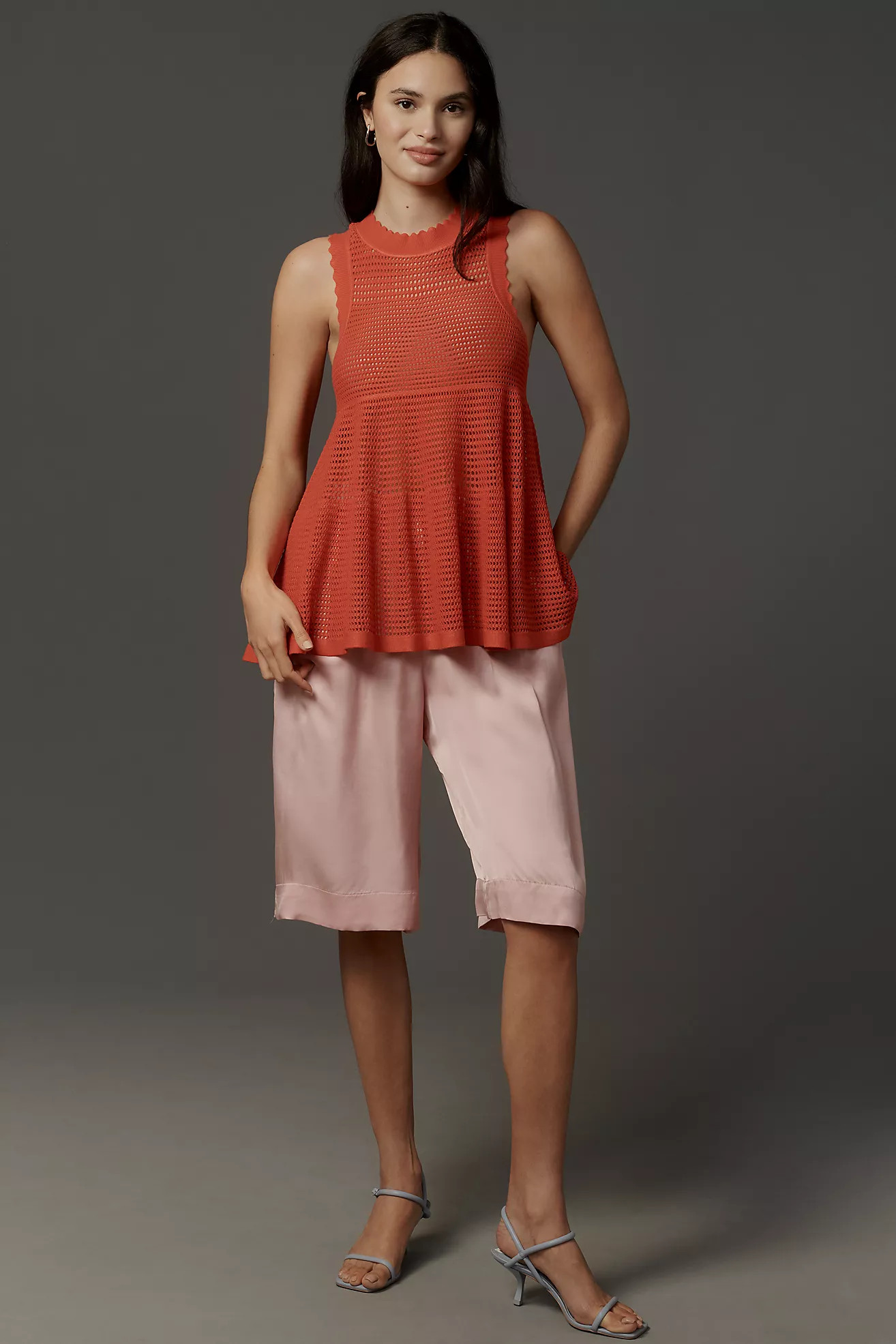 Maeve Open-Knit Scallop-Edge Babydoll Sweater Tank | Anthropologie (US)