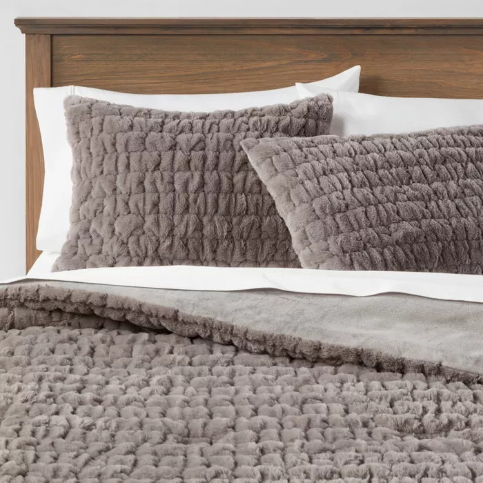 Ruched Faux Fur Comforter & Sham Set - Threshold™ | Target