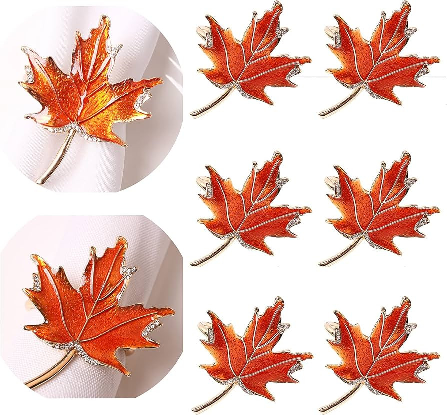 XIYAO Napkin Rings Set of 6 Metal Napkin Rings Holder Fall Napkin Rings for Dinner Wedding Holida... | Amazon (US)