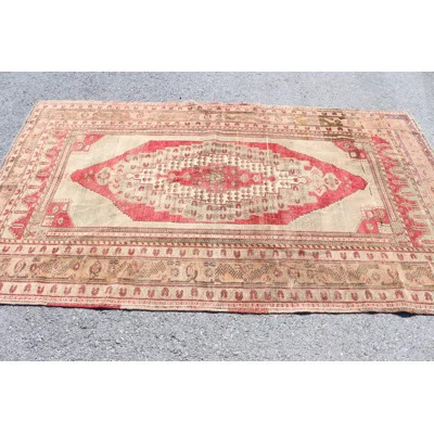 Handmade Vintage Turkish Rug in Red and Beige Wool for Unique Living Room Floor Decor in Antique Style | Wayfair North America