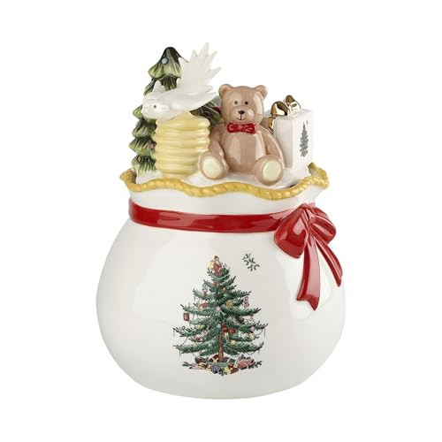 Spode Christmas Tree Candy Bowl with Lid, 8" Fine Earthenware Holiday Treat Storage Jar, Covered Box with Teddy Bear & Tree Motif, Holiday Serveware - Great for Festive Decor & Gifting | Amazon (US)