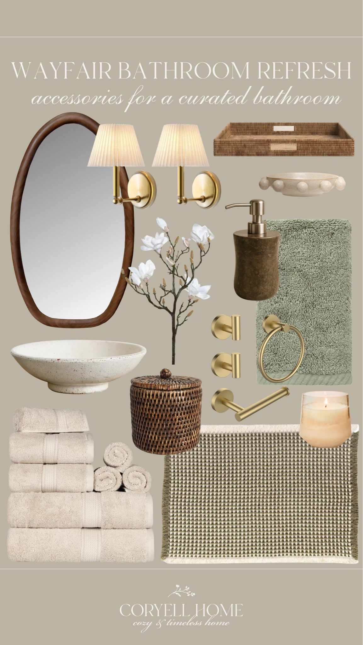 Wayfair bathroom favorites 🤍 The prettiest neutral bathroom decor from Wayfair. Love these selects for a curated, warm, cozy bathroom refresh.