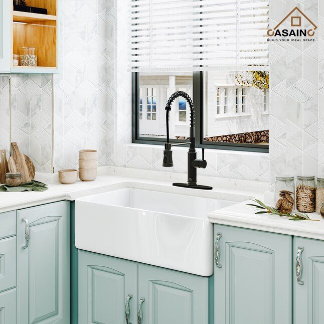 CASAINC Single bowl farmhouse kitchen sink Farmhouse Apron Front 30-in x 18-in White Fireclay Sin... | Lowe's