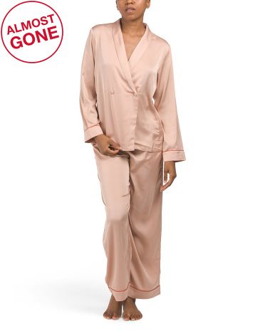Satin Pajama Set With Double Breasted Tuxedo Collar Top | TJ Maxx
