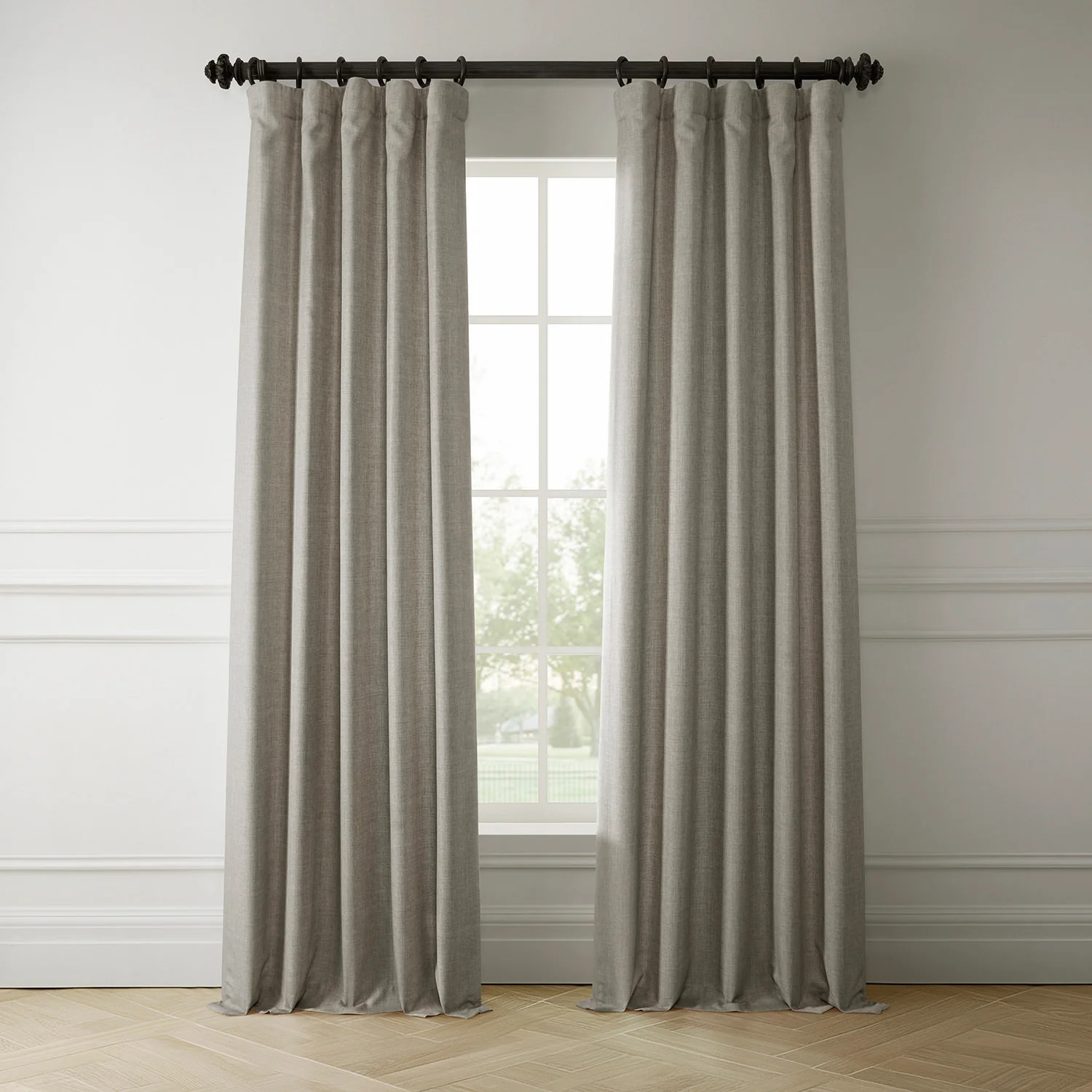 Fossil Grey Italian Faux Linen Room Darkening Curtain | Half Price Drapes
