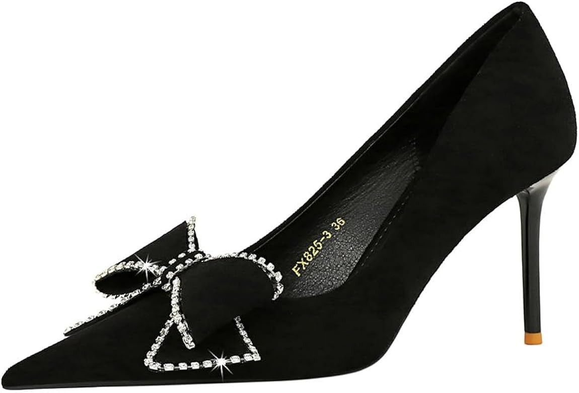 Women Pumps Female Wedding Brides Shoes Elegant Leather Shallow Mouth Bowknot Pointed Stiletto Hi... | Amazon (US)