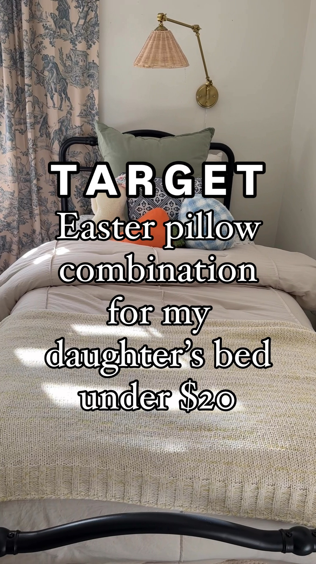 Easter or spring pillows for a cute bedding update! These 3 pillows are under $20 -how fun and budget friendly is this little Easter decor makeover! 

#LTKHome #LTKSeasonal #LTKWatchNow