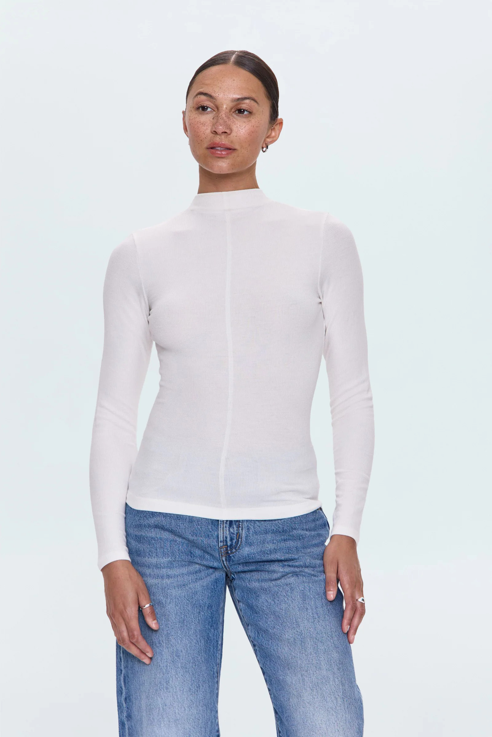 Dara Long Sleeve Funnel Neck Top - Ecru | Pistola Denim