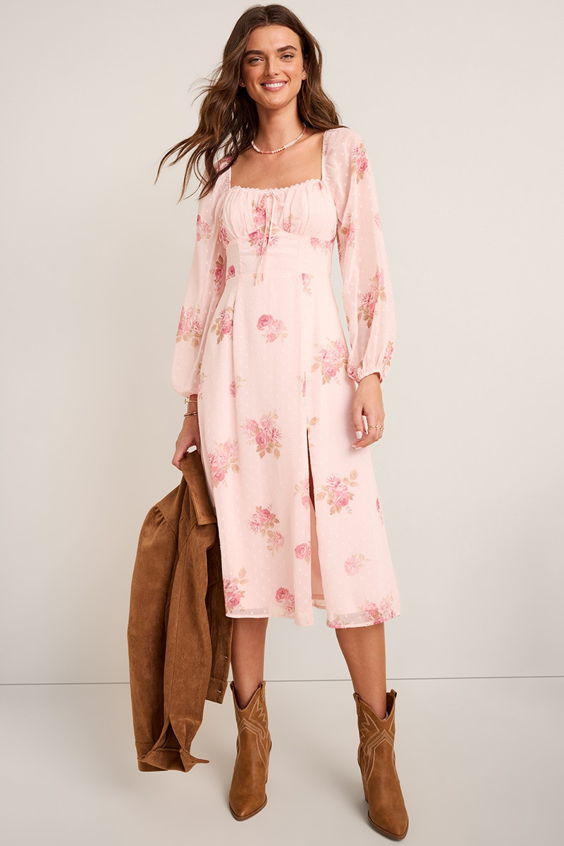Justine Clip Dot Floral Midi Dress | Francesca's